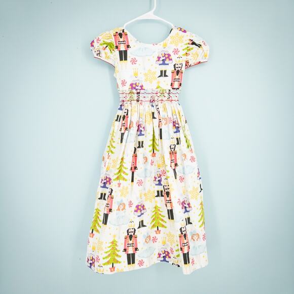 Le' Za Me Girls Size 10 Nutcracker Ballet Christmas Print Smocked Midi Dress - Picture 1 of 6